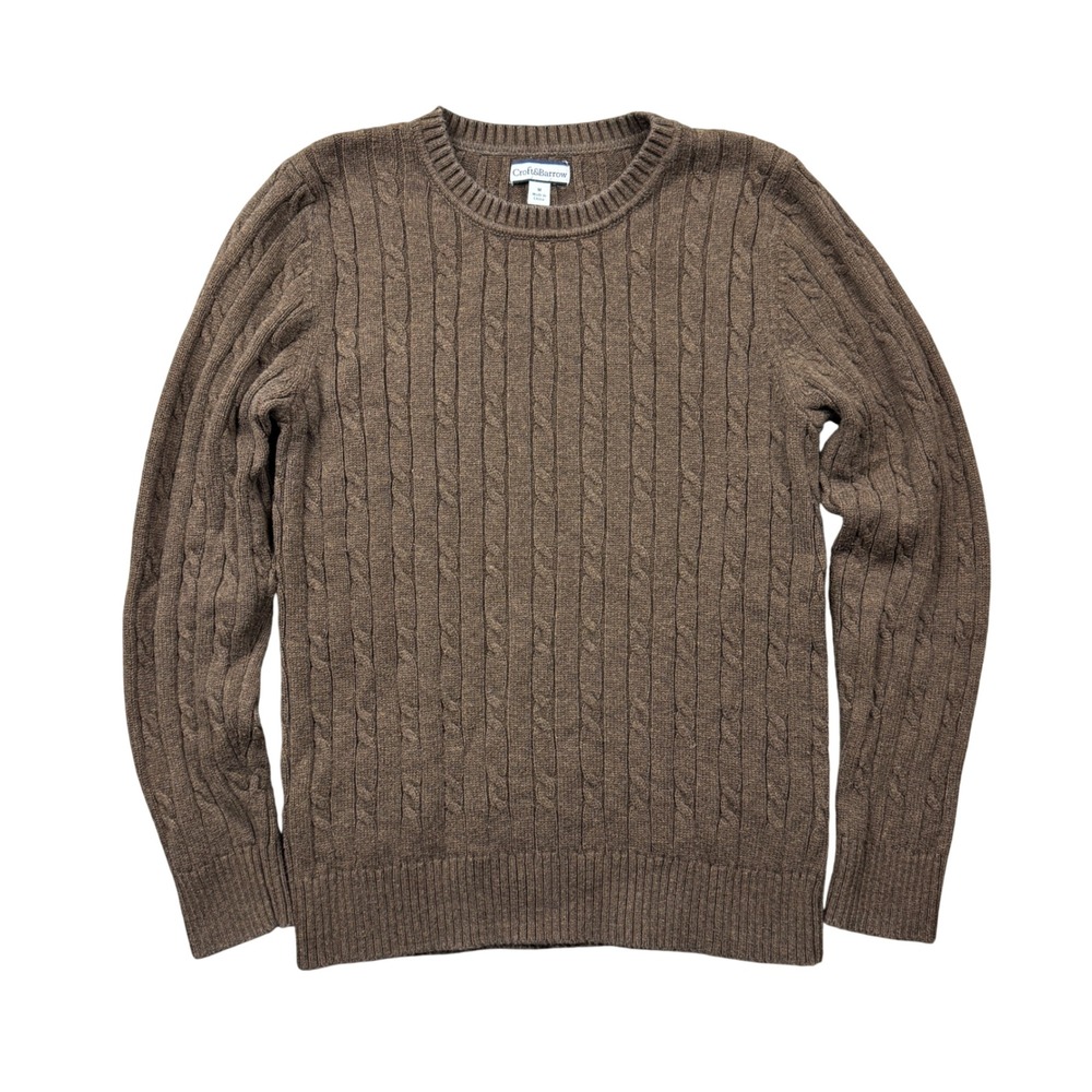 Croft & Barrow Brown Cable Knit Cotton Crewneck Sweater Womens Medium Fisherman